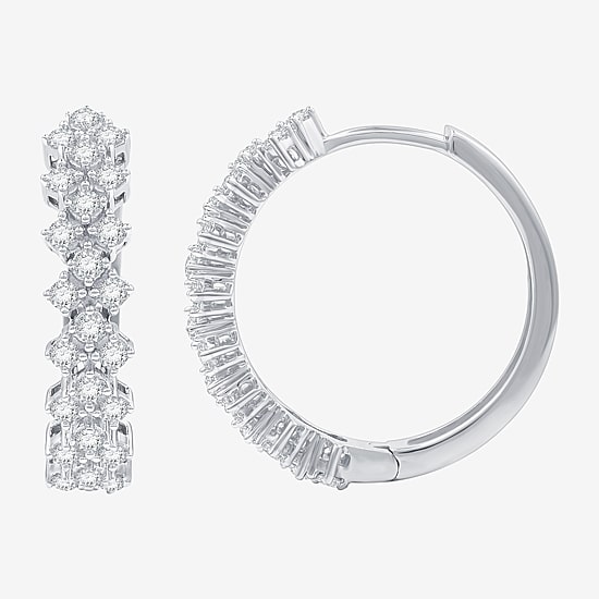 (F / Si1-Si2) Womens 1/2 CT. T.W. Lab Grown White Diamond 18.3mm Hoop Earrings