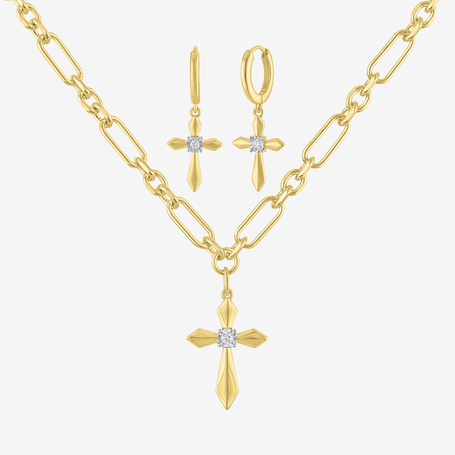 Religious Jewelry (G-H / Si1-Si2) Womens 1/10 CT. T.W. Lab Grown White Diamond 14K Gold Over Brass Cross 2-pc. Jewelry Set