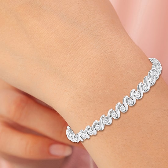(F / Si1-Si2) Womens 1/2 CT. T.W. Lab Grown White Diamond Pure Silver Over Brass 7.5 Inch Tennis Bracelet