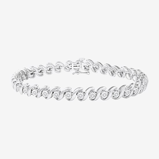 (F / Si1-Si2) Womens 1/2 CT. T.W. Lab Grown White Diamond Pure Silver Over Brass 7.5 Inch Tennis Bracelet
