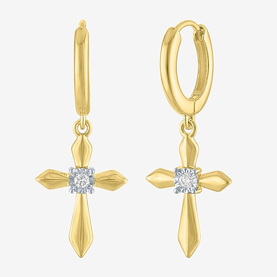 Religious Jewelry (G-H / Si1-Si2) Womens 1/10 CT. T.W. Lab Grown White Diamond 14K Gold Over Brass Cross 2-pc. Jewelry Set