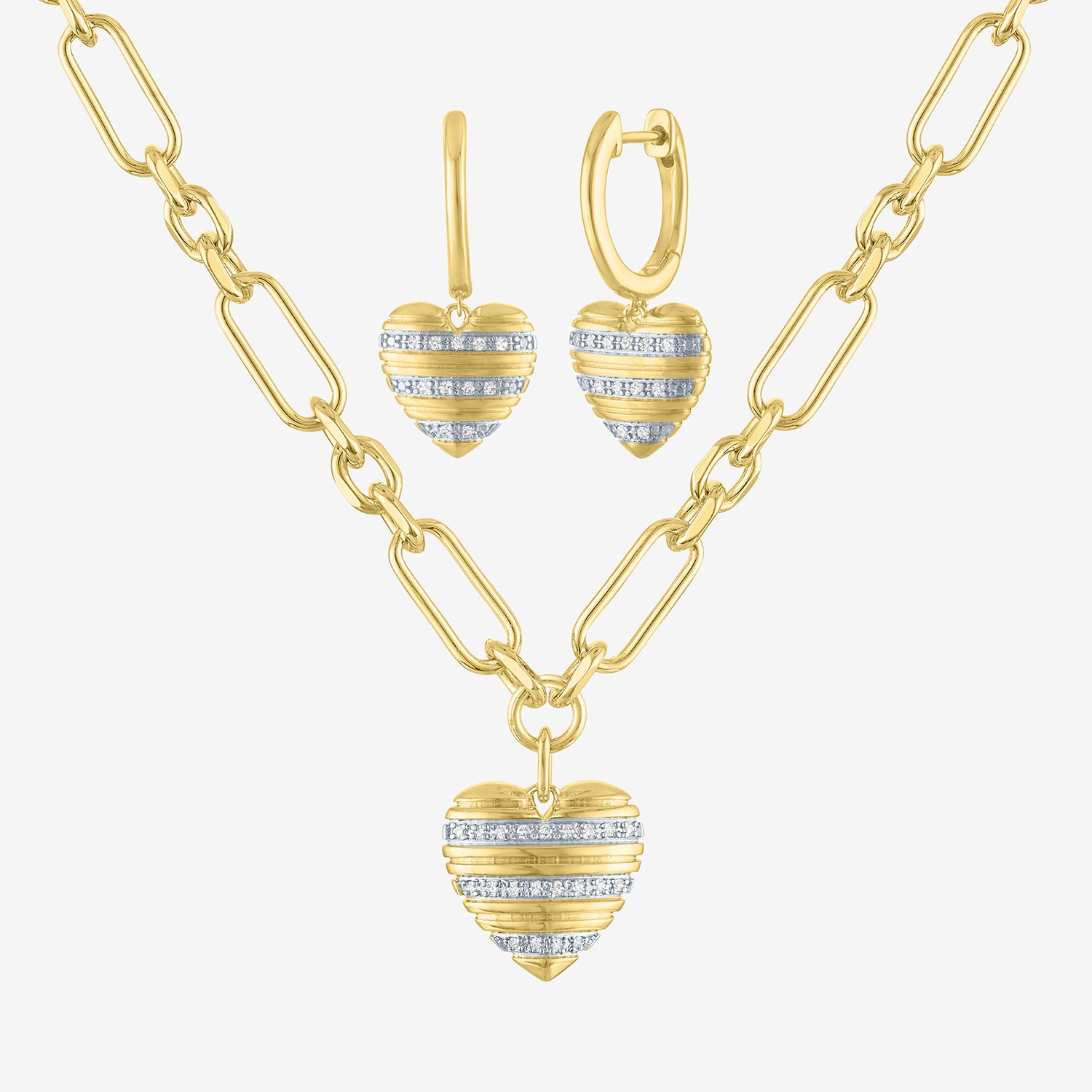 (G-H / Si1-Si2) Womens 1/8 CT. T.W. Lab Grown White Diamond 14K Gold Over Brass Heart 2-pc. Jewelry Set
