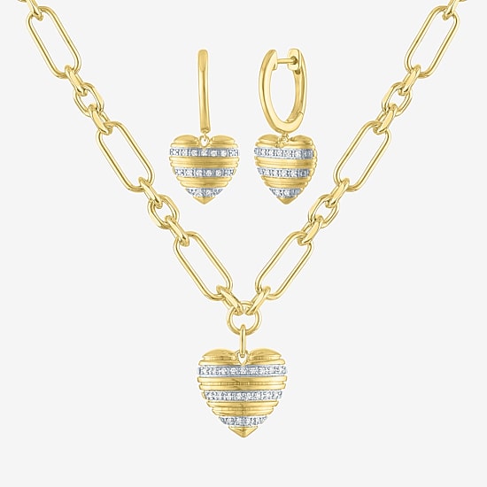 (G-H / Si1-Si2) Womens 1/8 CT. T.W. Lab Grown White Diamond 14K Gold Over Brass Heart 2-pc. Jewelry Set