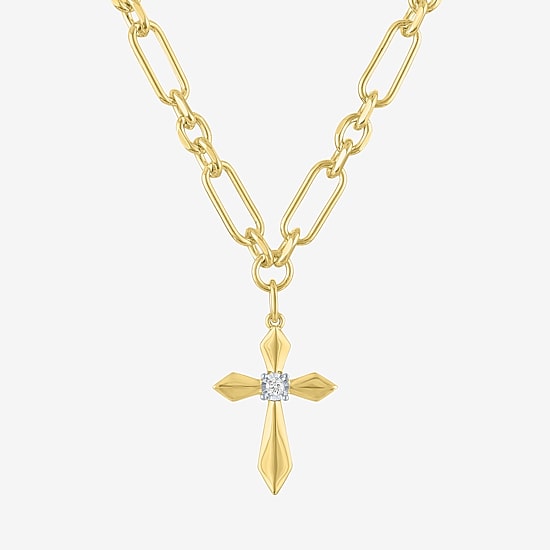 Religious Jewelry (G-H / Si1-Si2) Womens 1/10 CT. T.W. Lab Grown White Diamond 14K Gold Over Brass Cross 2-pc. Jewelry Set