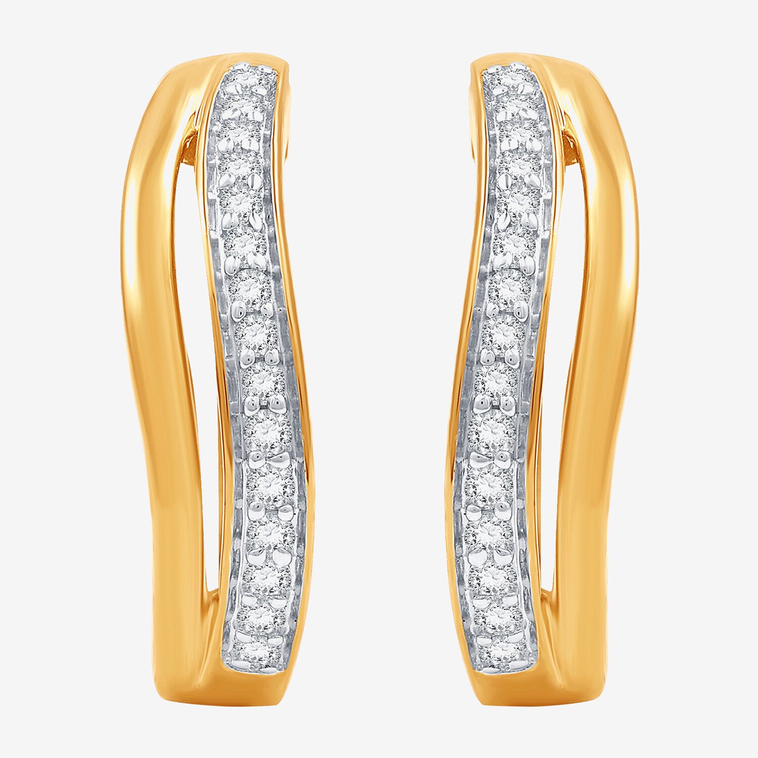 (F / Si1-Si2) Womens 1/4 CT. T.W. Lab Grown White Diamond 14K Gold Over Brass 19.4mm Hoop Earrings