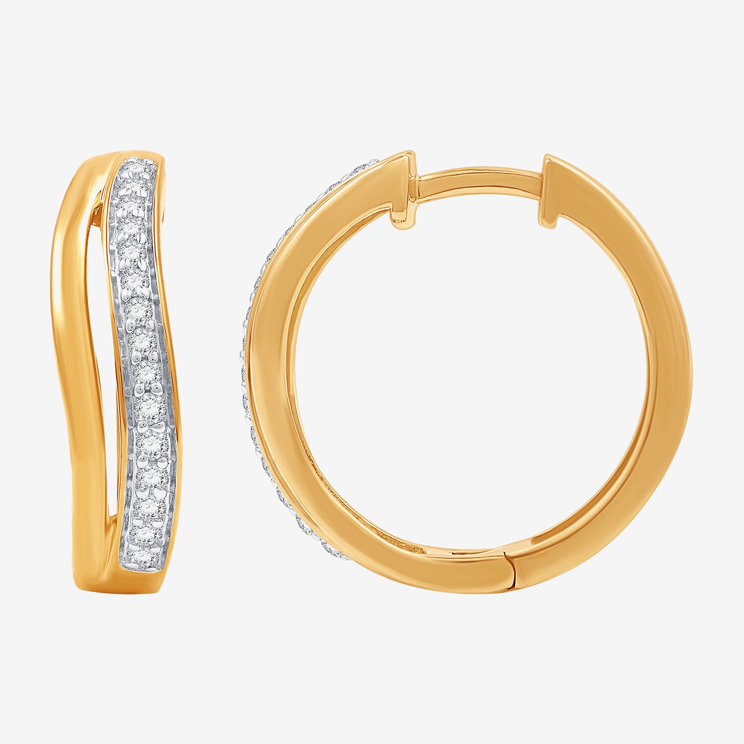(F / Si1-Si2) Womens 1/4 CT. T.W. Lab Grown White Diamond 14K Gold Over Brass 19.4mm Hoop Earrings
