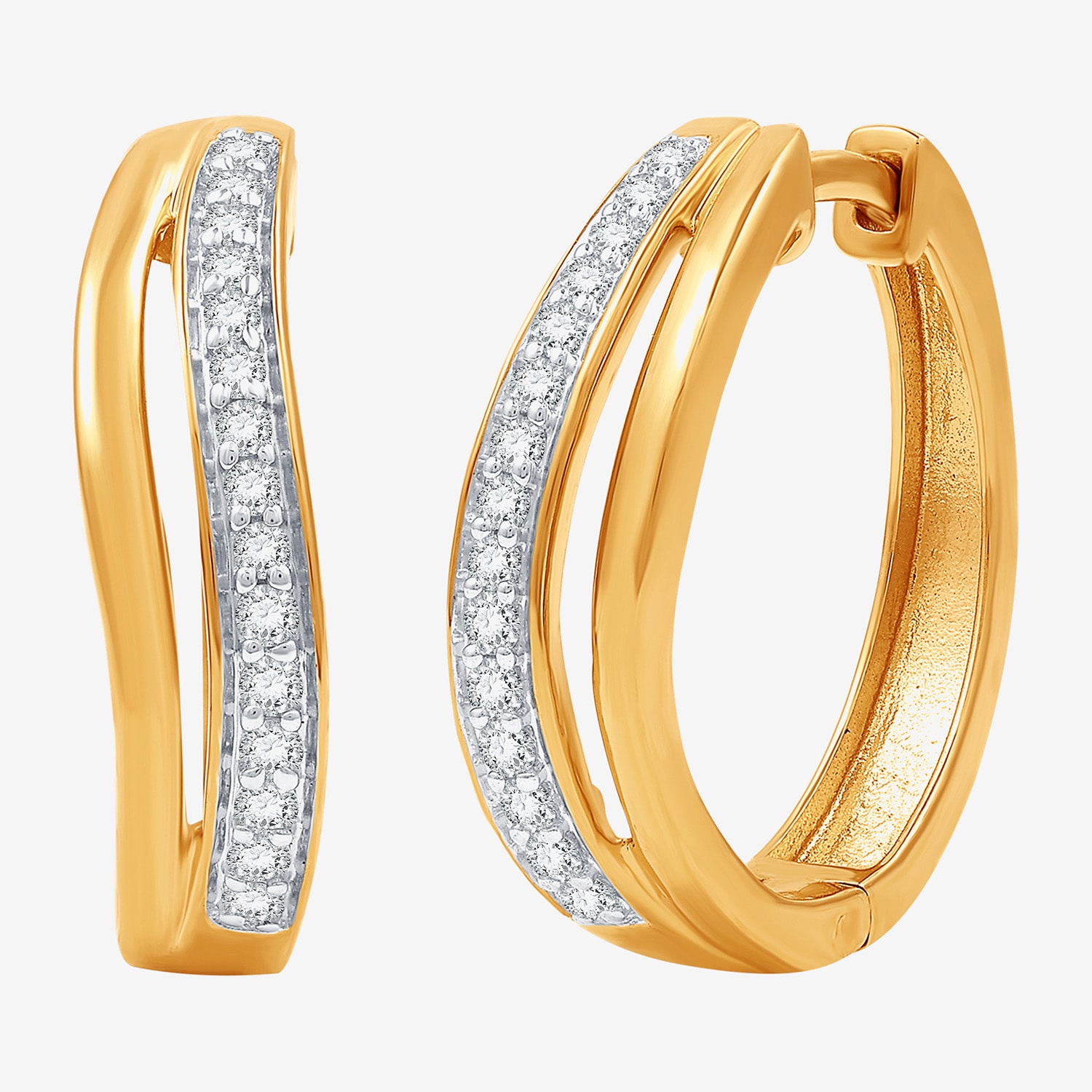 (F / Si1-Si2) Womens 1/4 CT. T.W. Lab Grown White Diamond 14K Gold Over Brass 19.4mm Hoop Earrings