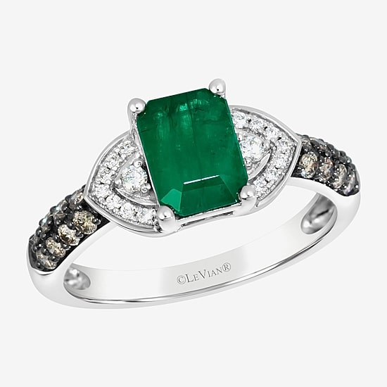 Le Vian Grand Sample Sale Le Vian Grand Sample Sale Limited Quantities! Womens 1/3 CT. T.W. Genuine Green Emerald 14K White Gold Side Stone Cocktail Ring