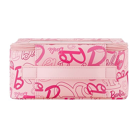 Barbie 2-Piece Travel Cosmetic Case Set – Pink All-Over Logo Design with Dual Zipper Pulls