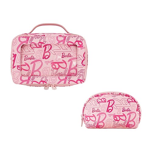 Barbie Kids' 2-piece Travel Cosmetic Case Set Â Pink All-over Logo Design With Dual Zipper Pulls