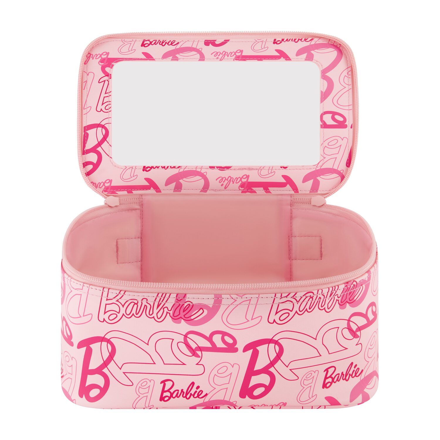 Barbie 2-Piece Travel Cosmetic Case Set – Pink All-Over Logo Design with Dual Zipper Pulls
