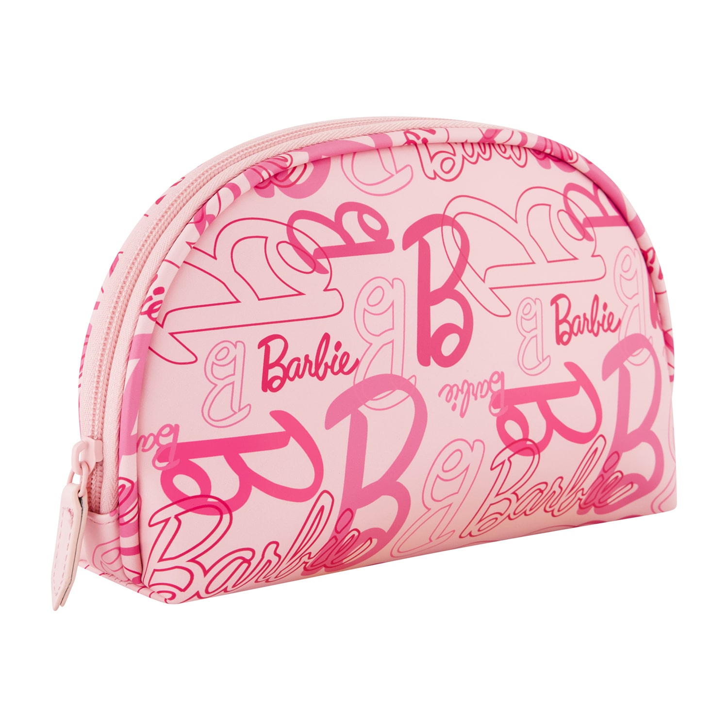 Barbie 2-Piece Travel Cosmetic Case Set – Pink All-Over Logo Design with Dual Zipper Pulls