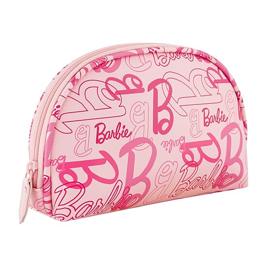 Barbie 2-Piece Travel Cosmetic Case Set – Pink All-Over Logo Design with Dual Zipper Pulls
