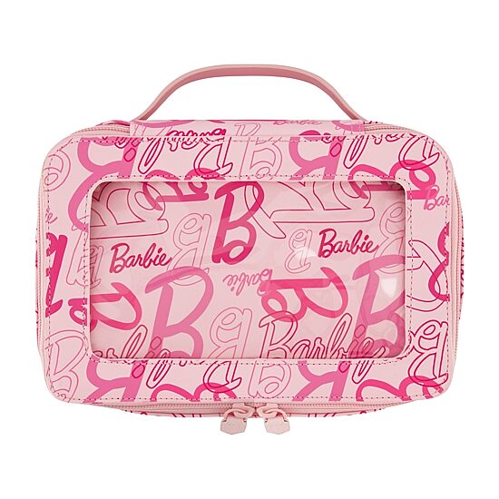 Barbie 2-Piece Travel Cosmetic Case Set – Pink All-Over Logo Design with Dual Zipper Pulls