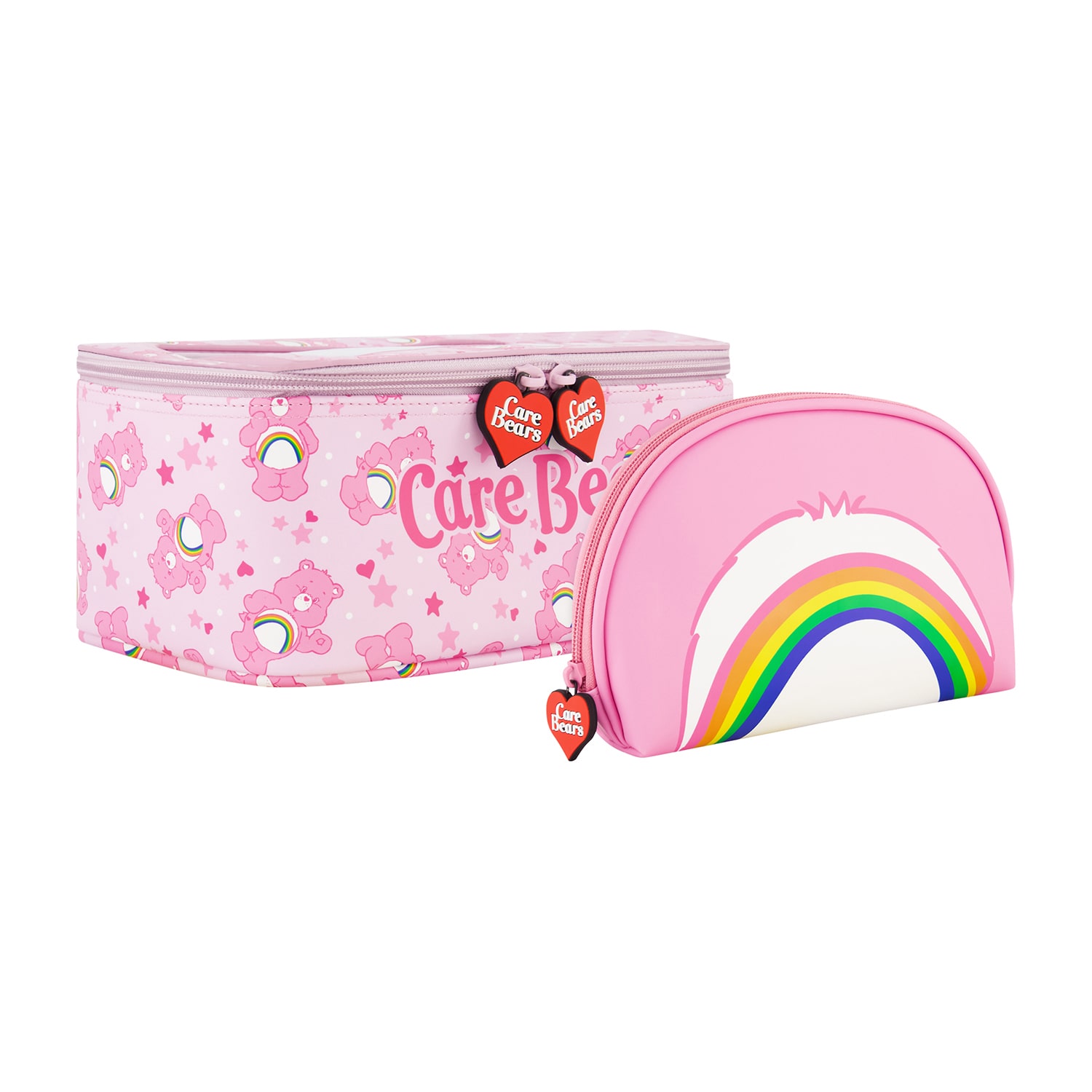 Care Bears Cheer Bear 2-Piece Travel Cosmetic Case Set – Rainbow and Cheer Bear Design with Heart Zipper Pulls