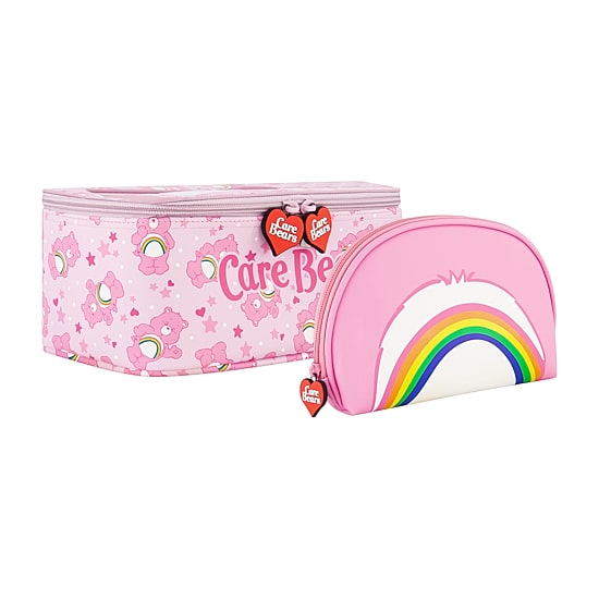 Care Bears Cheer Bear 2-Piece Travel Cosmetic Case Set – Rainbow and Cheer Bear Design with Heart Zipper Pulls