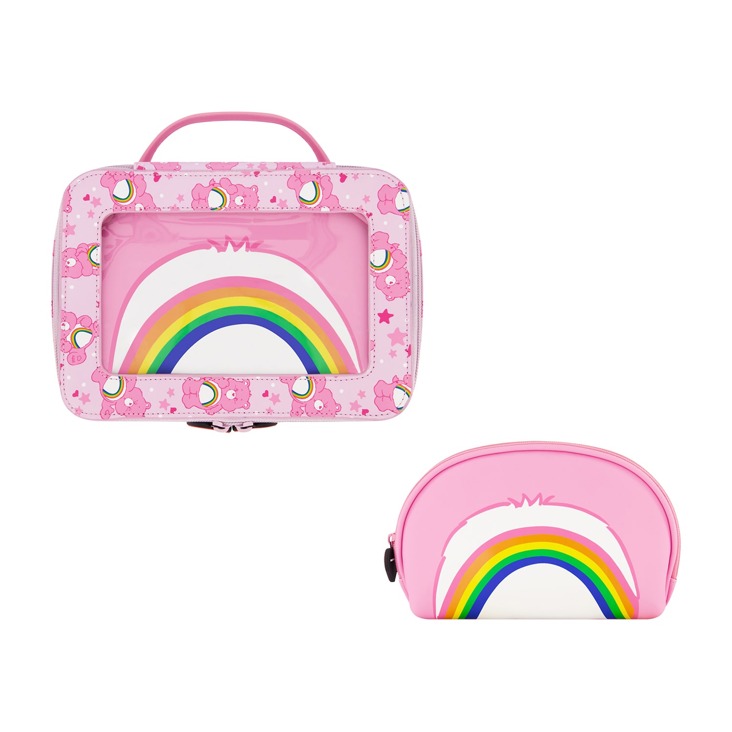 Care Bears Cheer Bear 2-Piece Travel Cosmetic Case Set – Rainbow and Cheer Bear Design with Heart Zipper Pulls
