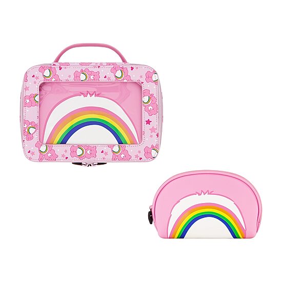 Care Bears Cheer Bear 2-Piece Travel Cosmetic Case Set – Rainbow and Cheer Bear Design with Heart Zipper Pulls