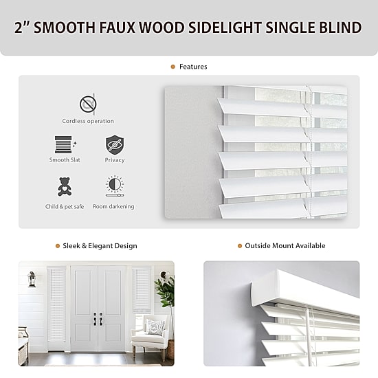 Smooth Sidelight 2" Cut-To-Width Cordless Faux Wood Blind