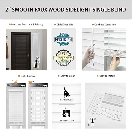 Smooth Sidelight 2" Cut-To-Width Cordless Faux Wood Blind