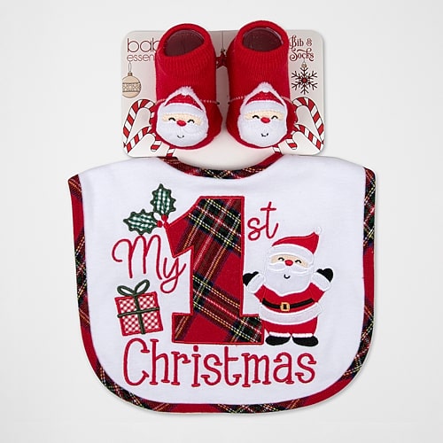 Baby Essentials Babies' First Christmas Unisex 2-pc. Bib In White