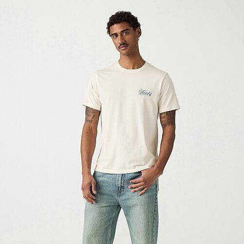 Levi's Mens Crew Neck Short Sleeve Regular Fit Graphic T-Shirt, Medium, White