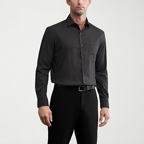 Van Heusen Ultra Flex Mens Regular Fit Wrinkle Free Long Sleeve Dress Shirt, 18-18.5 36-37, Black