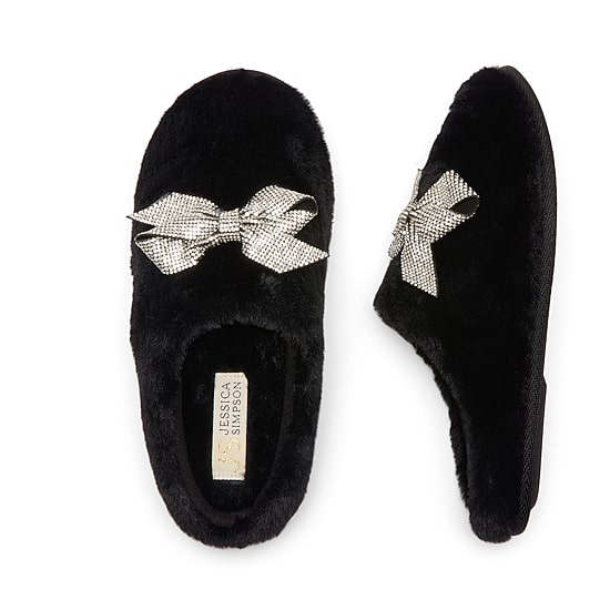 JS Jessica Simpson Rhinestone Bow Womens Clog Slippers