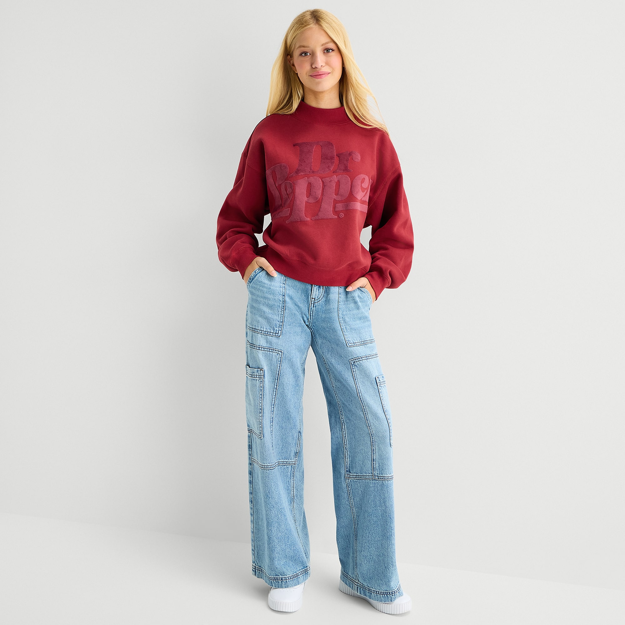 Dr Pepper Mock Neck Fleece Womens Juniors Long Sleeve Sweatshirt