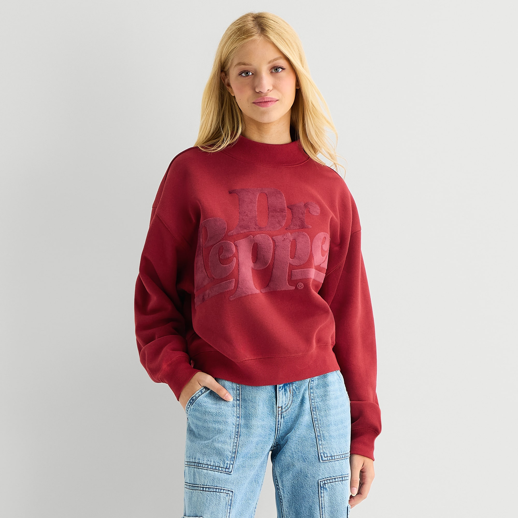 Dr Pepper Mock Neck Fleece Womens Juniors Long Sleeve Sweatshirt