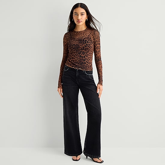 A.N.A Mesh Womens Crew Neck Long Sleeve T-Shirt