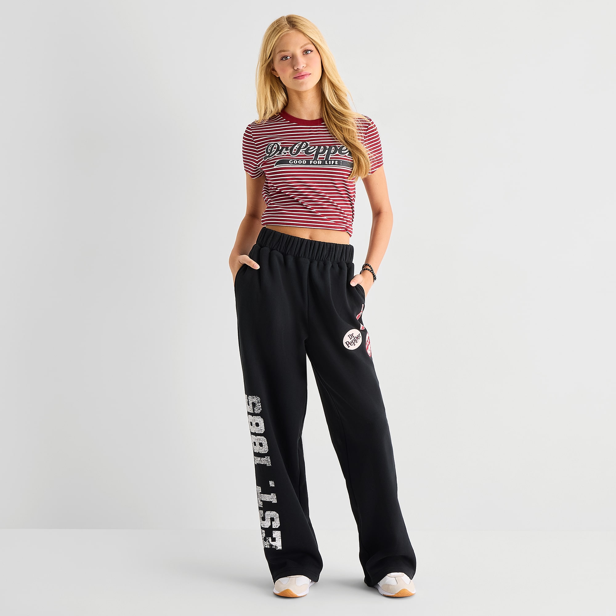 Dr Pepper Wide Leg Fleece Bottom Womens Juniors High Rise Sweatpant