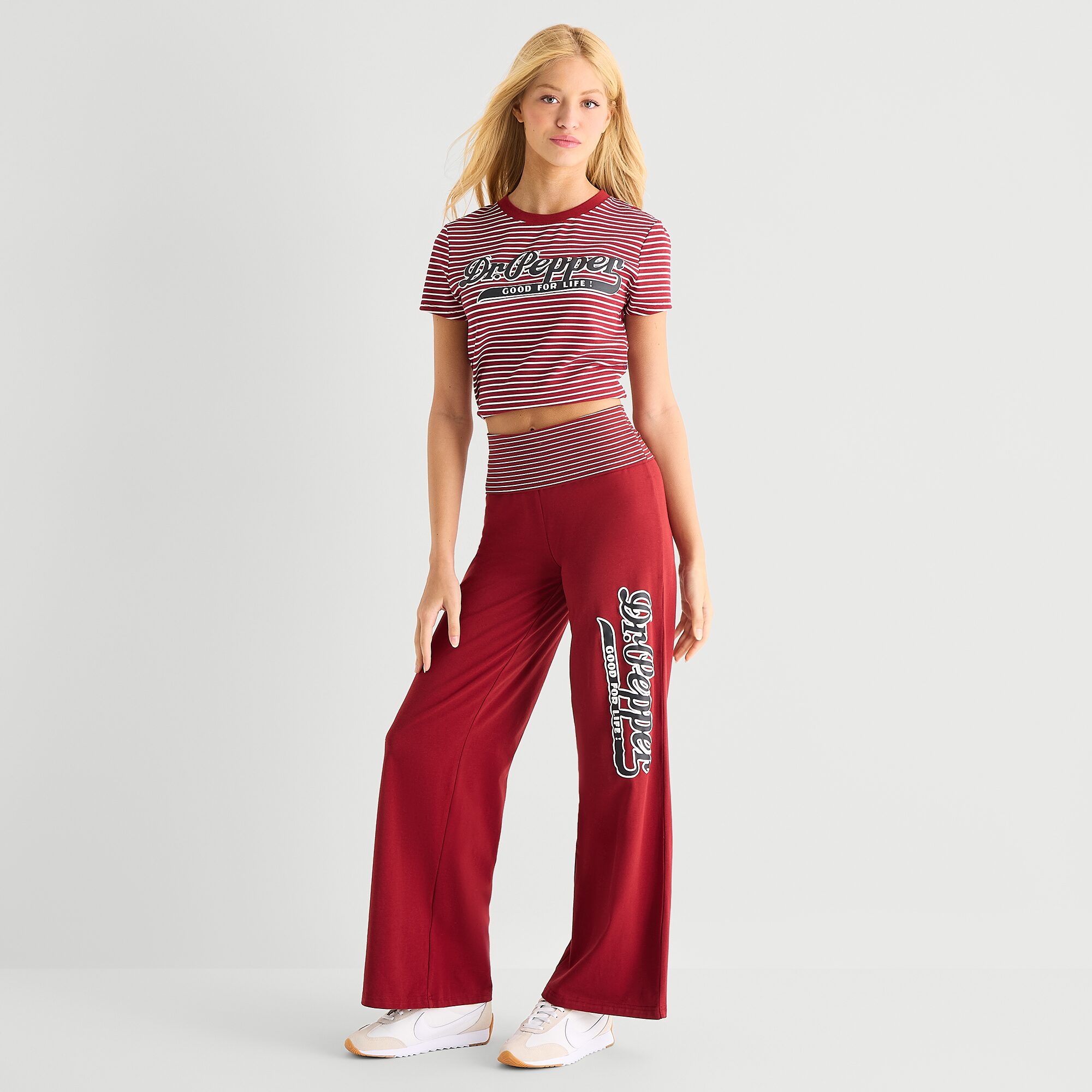 Dr Pepper Foldover Pant Womens Juniors Wide Leg High Rise Sweatpant