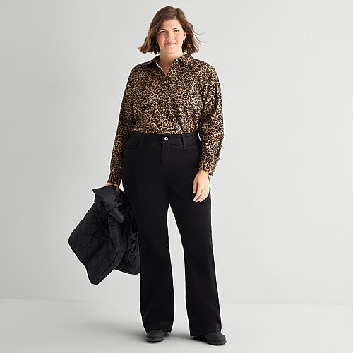 St. John's Bay Womens Plus Mid Rise Bootcut Corduroy Pant In Black