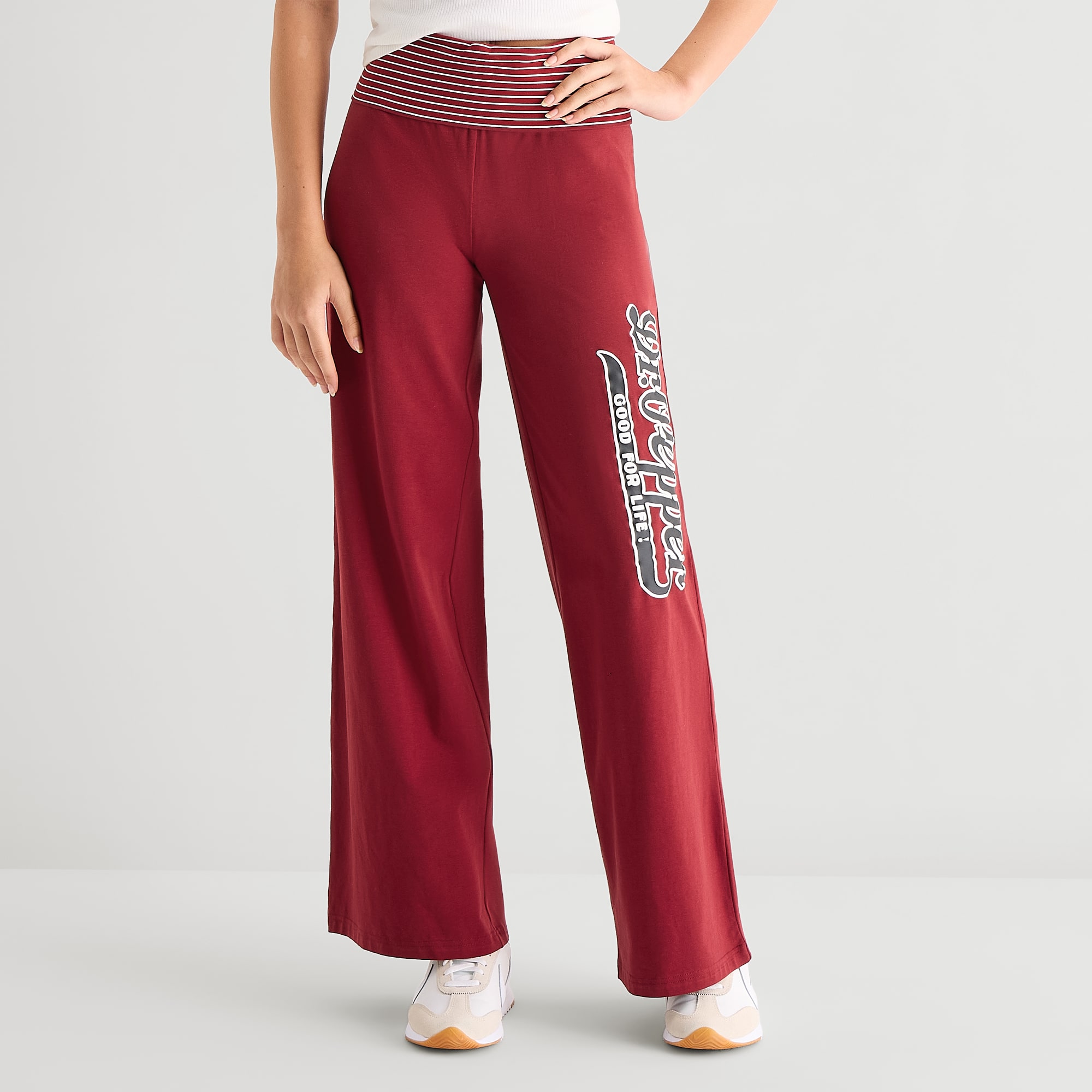 Dr Pepper Foldover Pant Womens Juniors Wide Leg High Rise Sweatpant