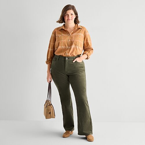 St. John's Bay Womens Plus Mid Rise Bootcut Corduroy Pant In Green