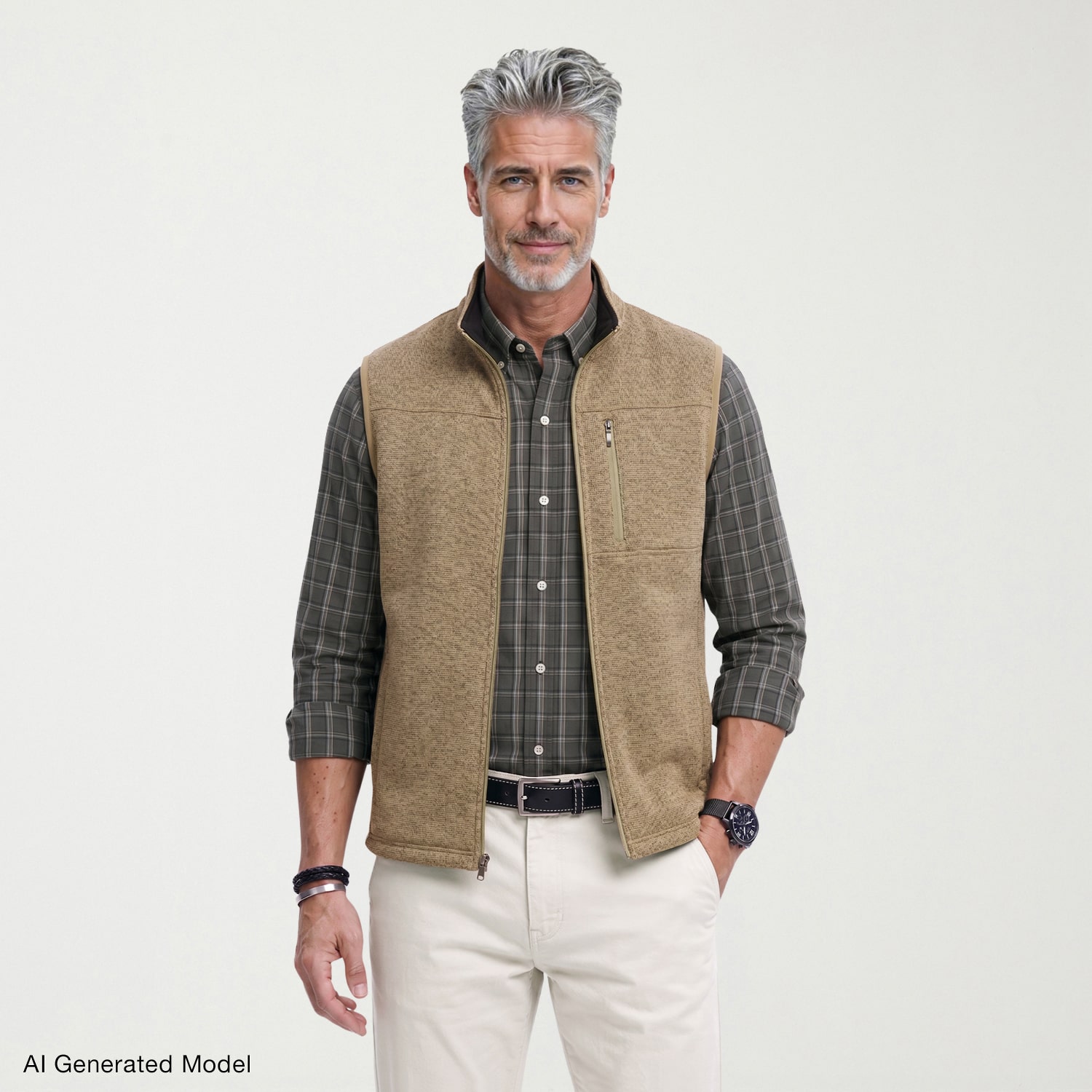 IZOD Houndstooth Stripe Fleece Mens Lightweight Vest
