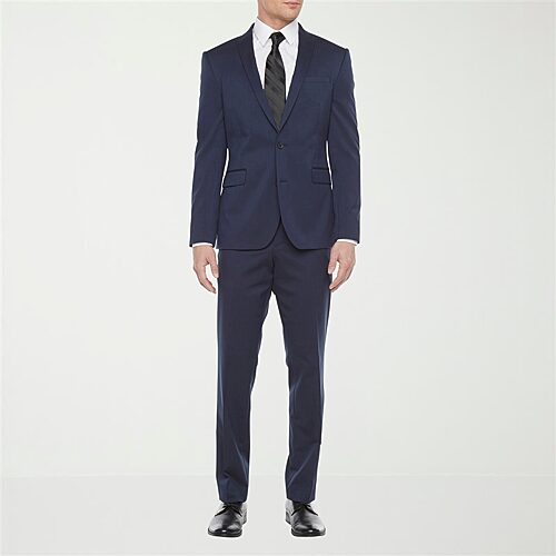 J. Ferrar Ultra Comfort Mens Stretch Fabric Slim Fit Flat Front Suit Pant, 38 32, Blue