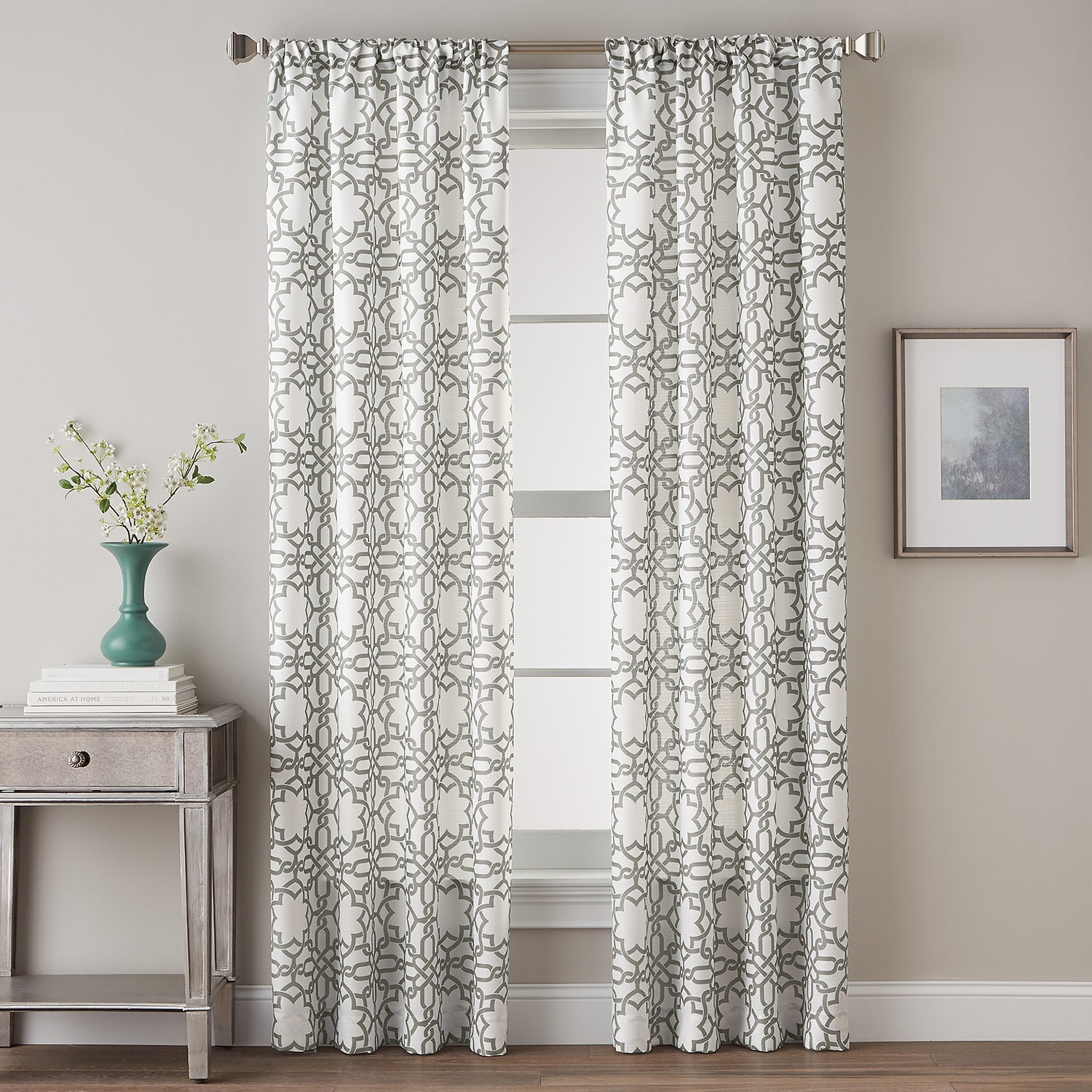 CHF Lotus Harmony Rod Pocket Light-Filtering Single Curtain Panel
