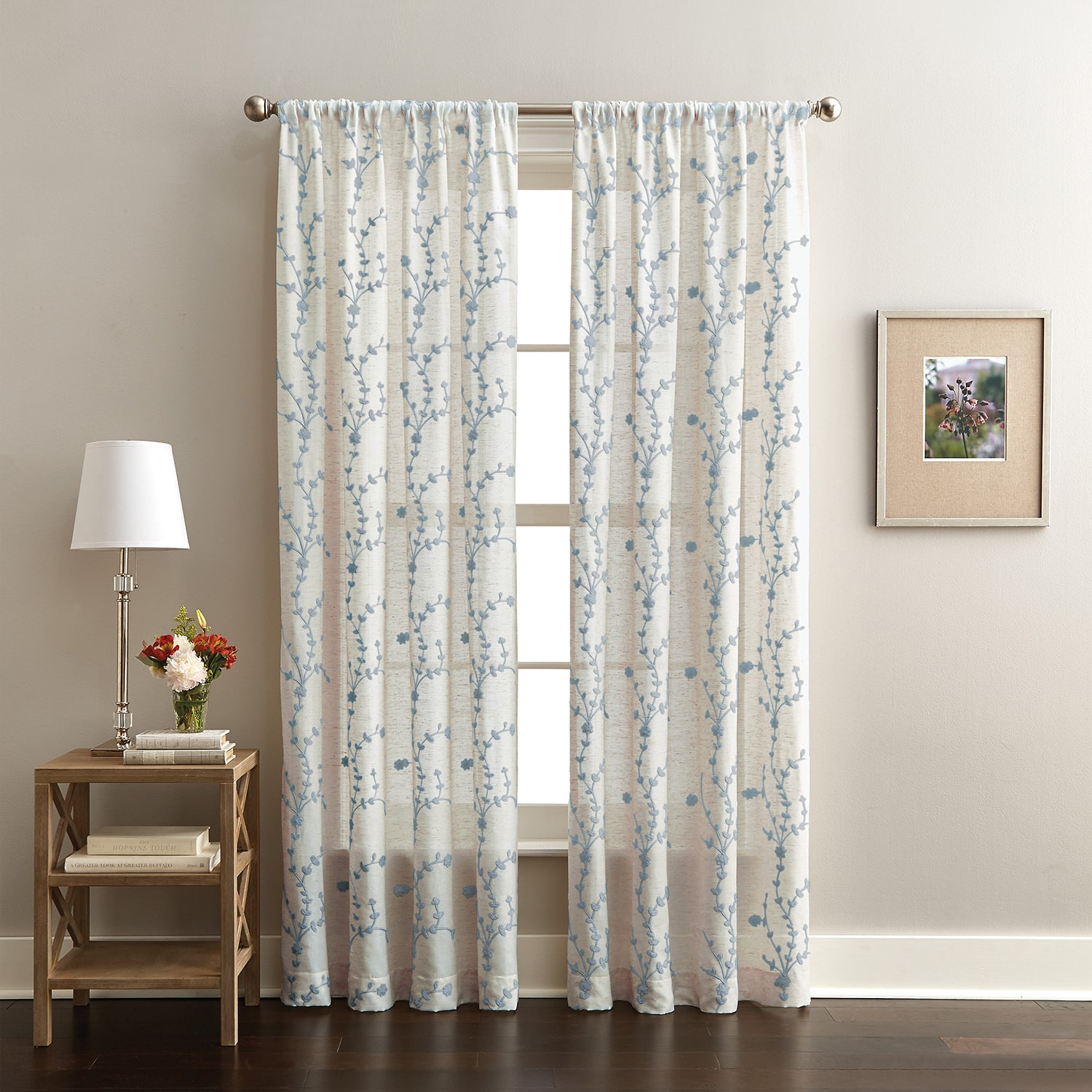 CHF Lynette Rod Pocket Embroidered Light-Filtering Single Curtain Panel