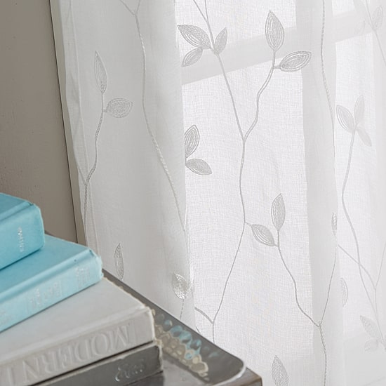 CHF Botanical Embroidery Rod Pocket Embroidered Sheer Set of 2 Curtain Panel
