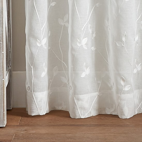 CHF Botanical Embroidery Rod Pocket Embroidered Sheer Set of 2 Curtain Panel