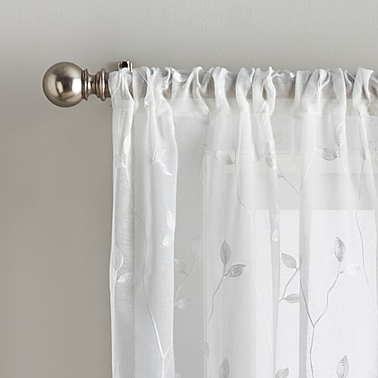 CHF Botanical Embroidery Rod Pocket Embroidered Sheer Set of 2 Curtain Panel