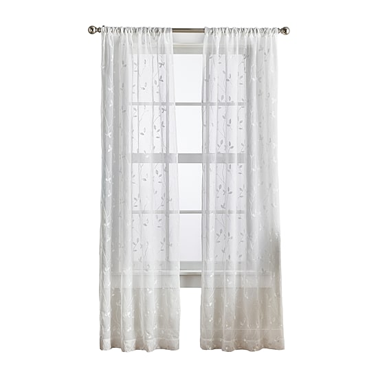 CHF Botanical Embroidery Rod Pocket Embroidered Sheer Set of 2 Curtain Panel