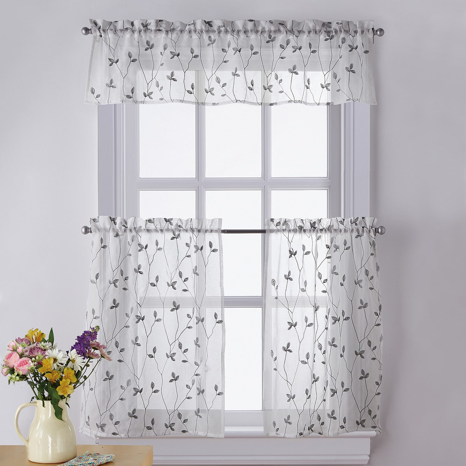 CHF Botanical Embroidery Rod Pocket Tailored Valance