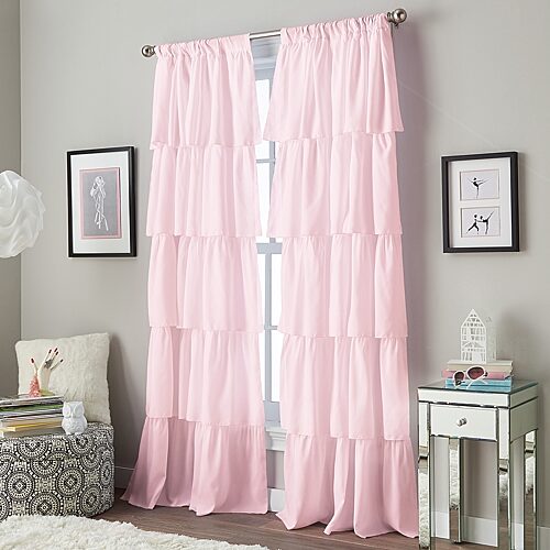 CHF Flounced Rod Pocket Light-Filtering Single Curtain Panel, One Size, Pink