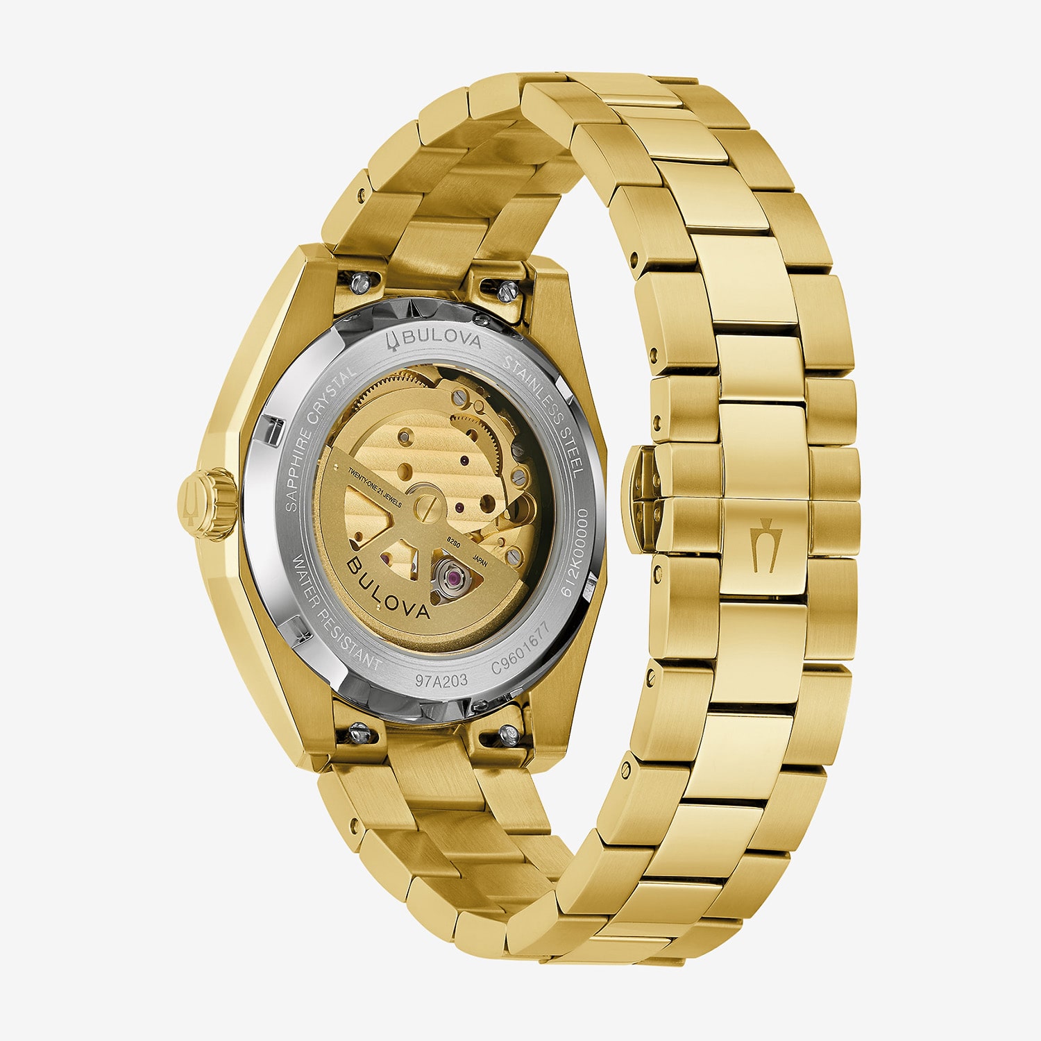 Bulova Surveyor Mens Automatic Gold Tone Stainless Steel Bracelet Watch 97a203