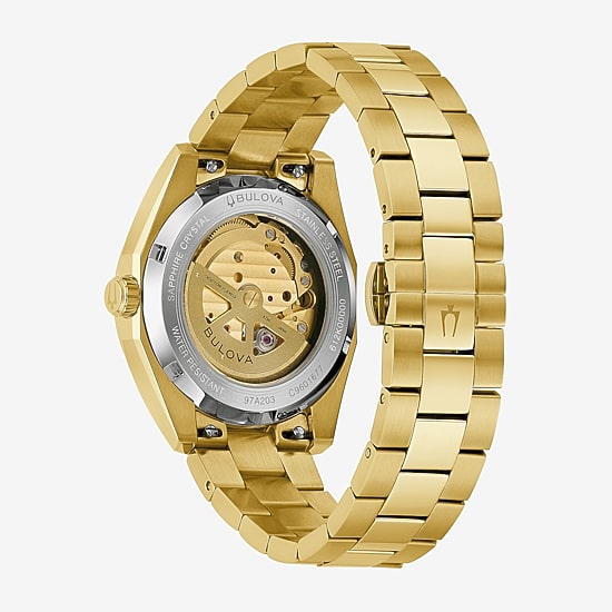 Bulova Surveyor Mens Automatic Gold Tone Stainless Steel Bracelet Watch 97a203