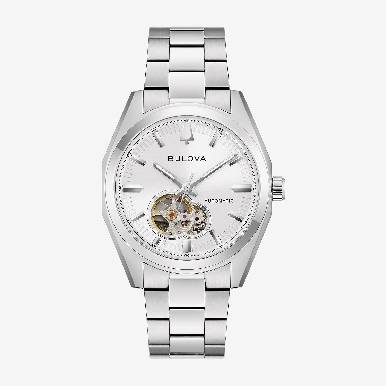 Bulova Surveyor Mens Automatic Silver Tone Stainless Steel Bracelet Watch 96a345