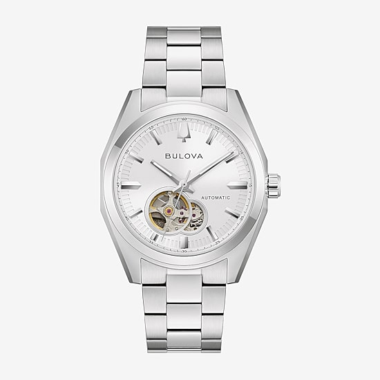 Bulova Surveyor Mens Automatic Silver Tone Stainless Steel Bracelet Watch 96a345